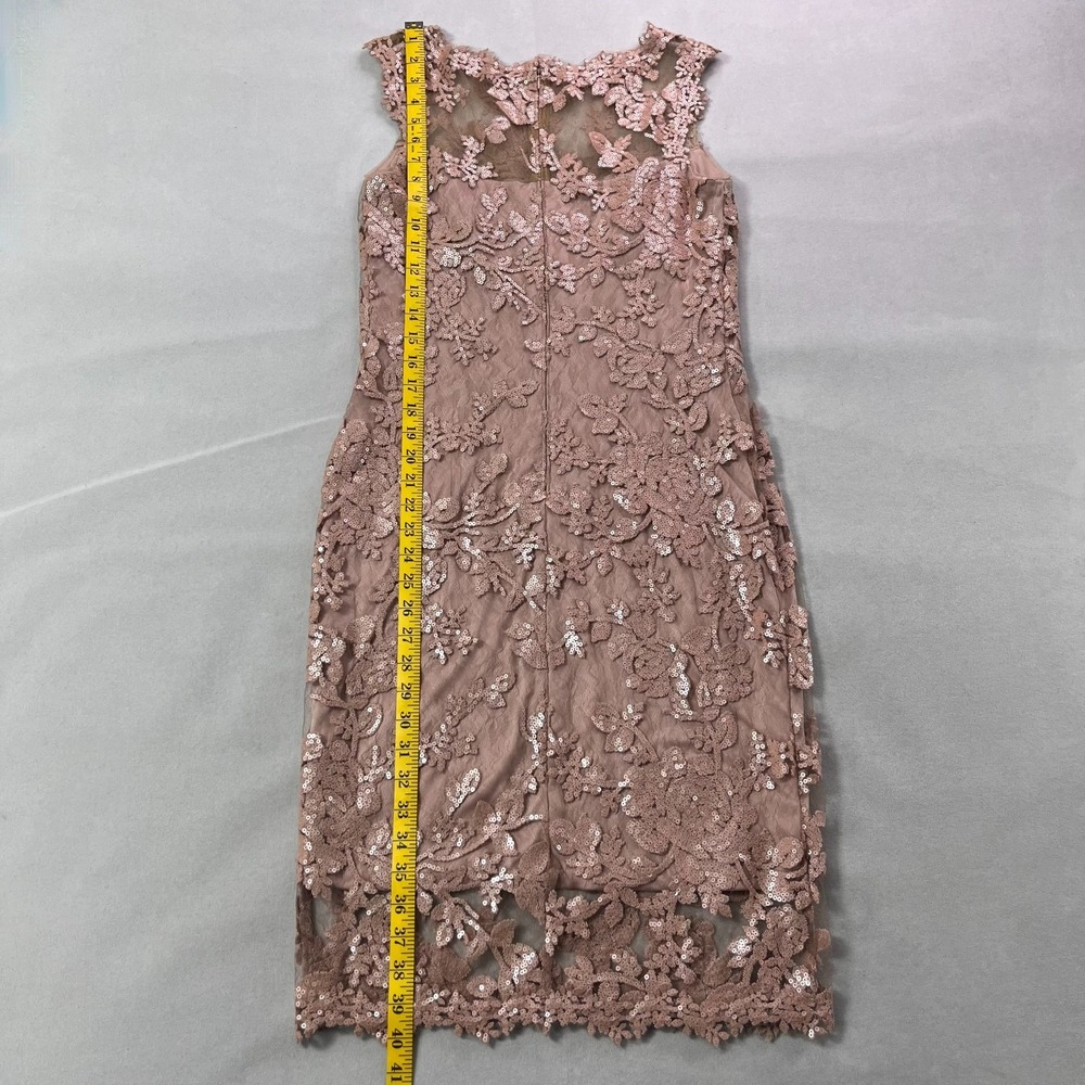 Tadashi Shoji Dress 6 Antique Pink Sheath Paillette Embroidered Lace Cocktail - Picture 12 of 12